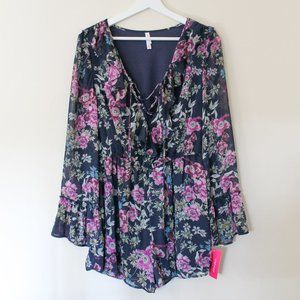 NWT Xhilieration Long Sleeve Floral Romper Medium
